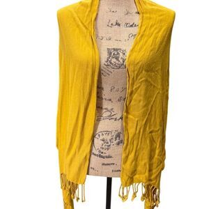Unbranded Women's Mustard Yellow Fringe Shawl Cardigan One Size